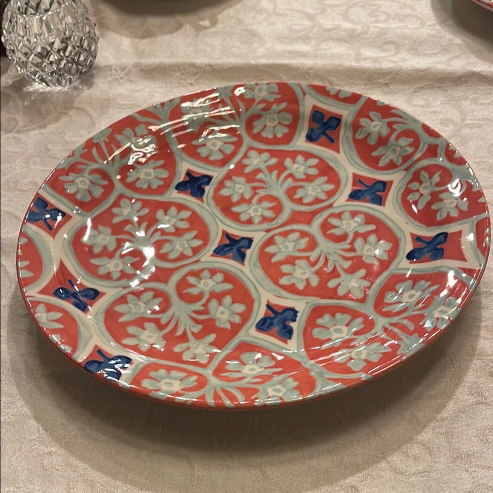 Anthropologie Vibrant Floral heart Ceramic Plate hand painted